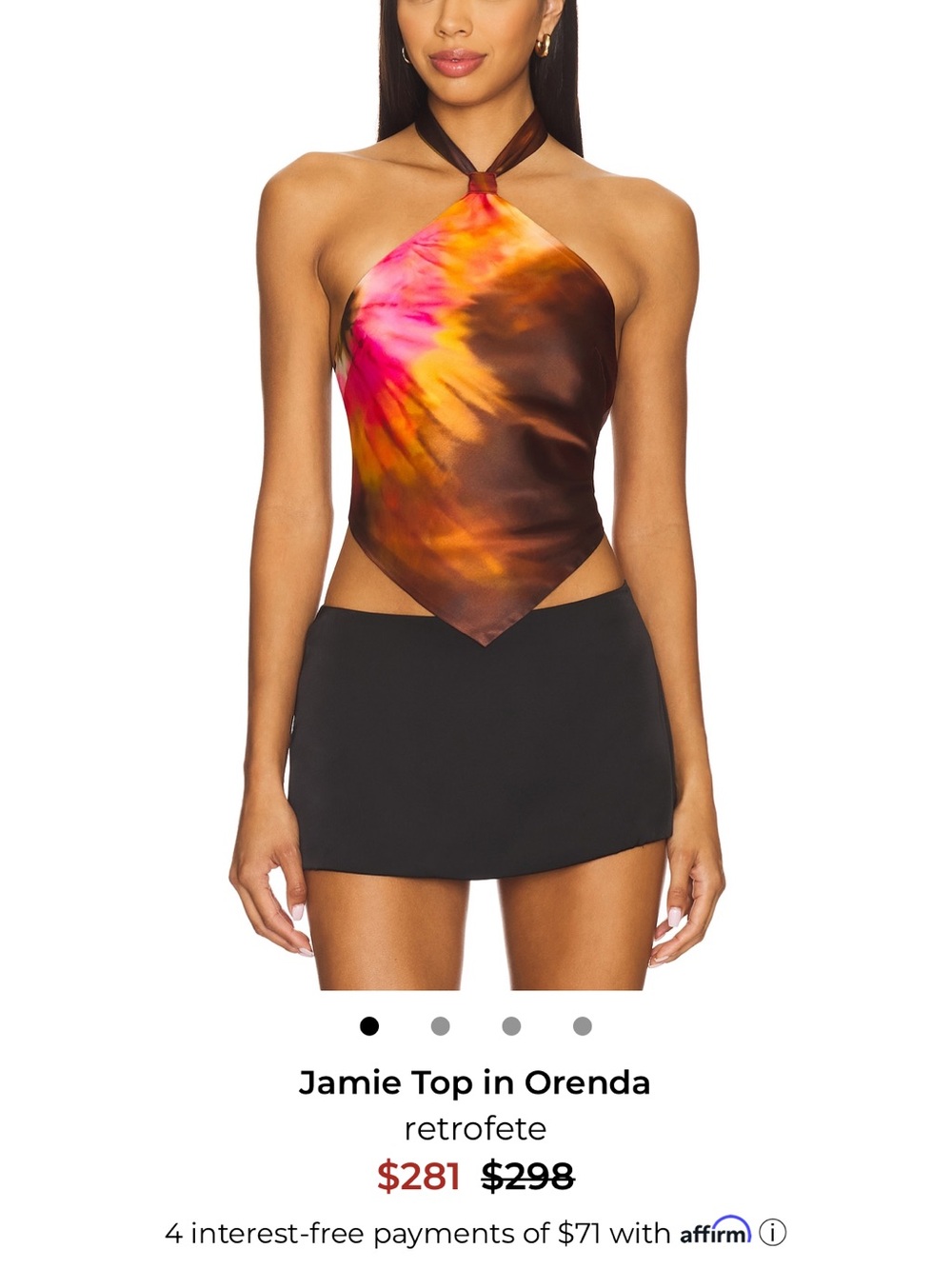 Retrofete Jamie Halter Tie-Dye Silk Top in Pink, Orange, Brown